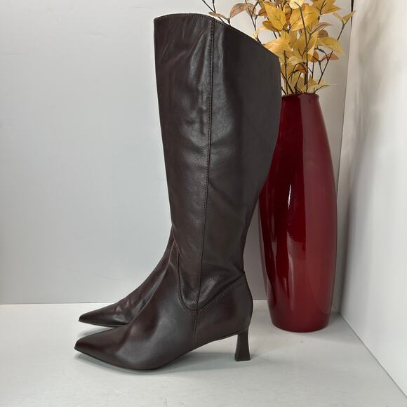 Naturalizer Deesha Knee High Wide Calf Boot Zip Block Heel Brown Women's 9W NWOB - Picture 3 of 11